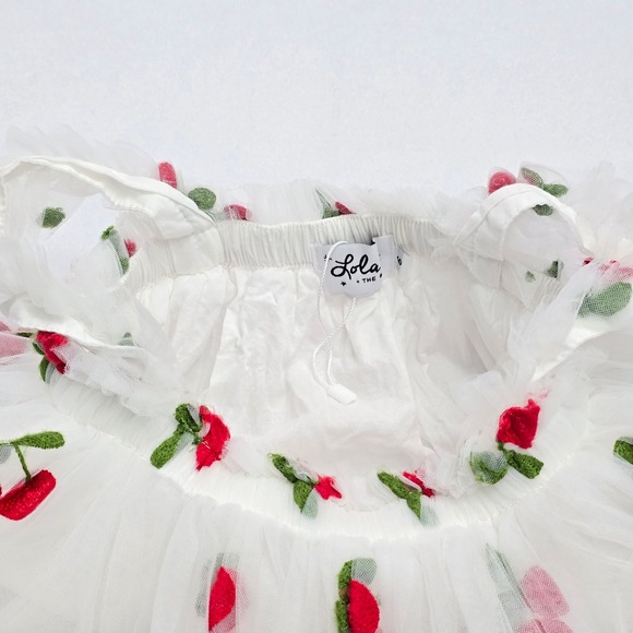 Lola + The Boys Girls White Cherry Embroidered Tulle Ruffle Dress Size 6 - Picture 5 of 11